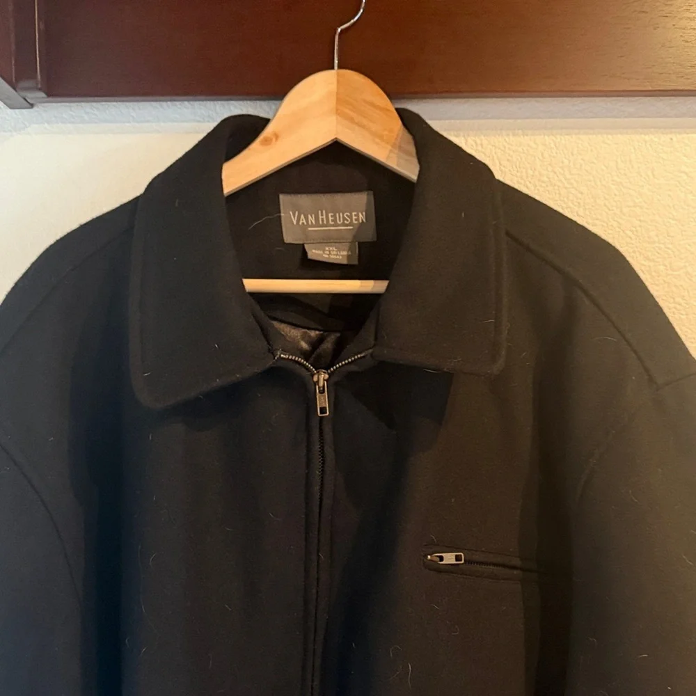 Van Heusen Classic Black Collar Pea Coat, Zip Front, Wool Blend, Size XXL